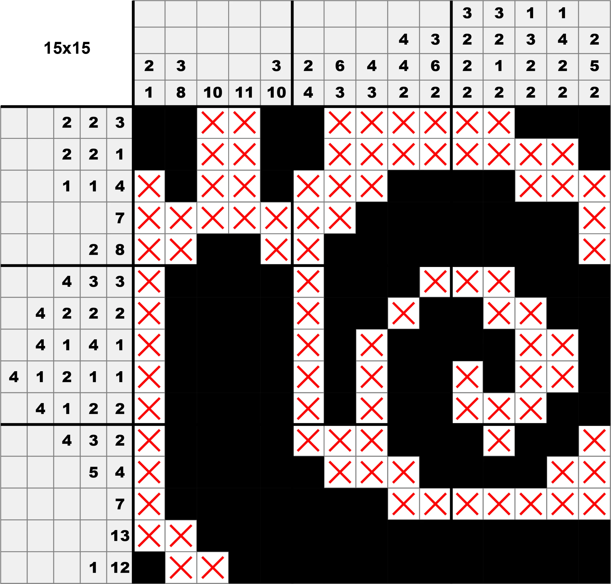 Solved snail nonogram puzzle
